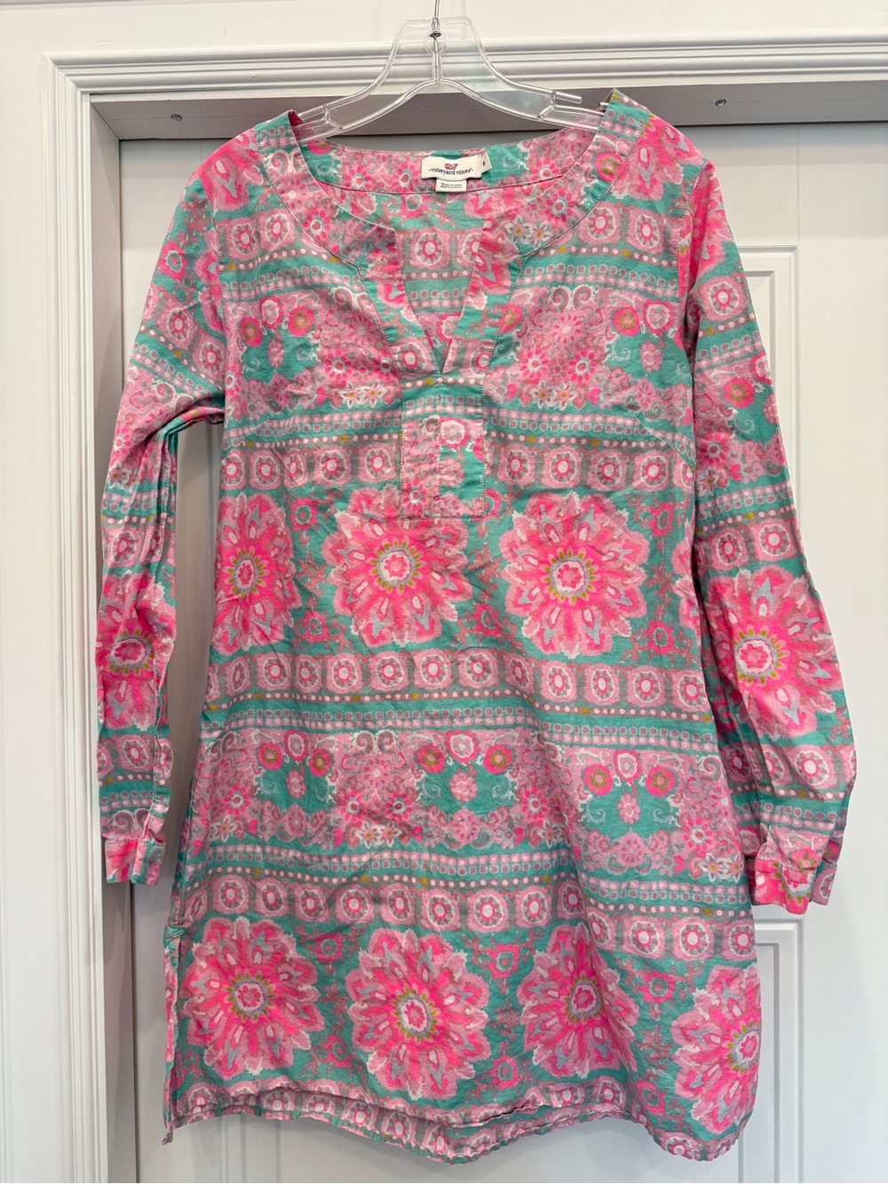 VINEYARD VINES COTTON PRINTED TUNIC PINK BLUE MEDIUM COVERUP